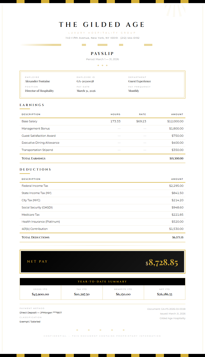 Art Deco Modern Payslip